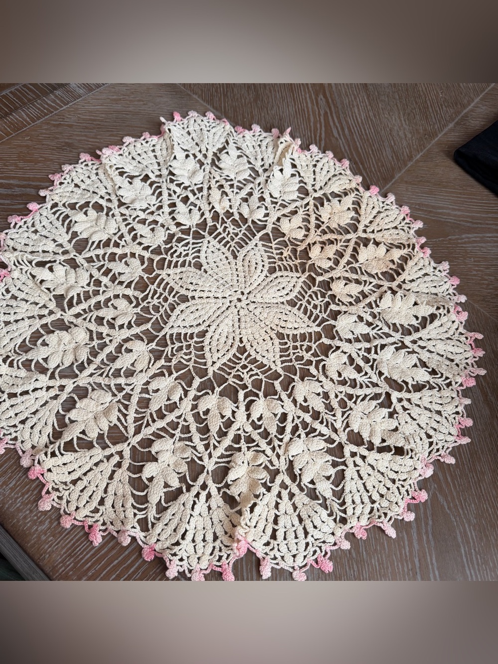 Cream Crochet Doily with Pink Trim - Home Accents